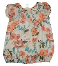 Bílo-oranžová květovaná šifonová tunika C&A