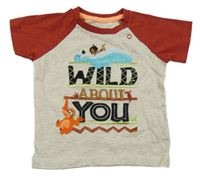 Šedo-vínové tričko s nápisem a Mauglím Disney