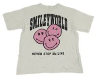 Bílé tričko s nápisem a růžovým smajlíky H&M