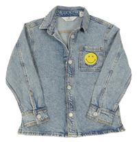 Světlemodrá melírovaná riflová bunda se smajlíky H&M