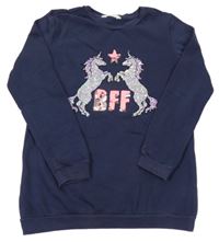 Tmavomodrá mikina s jednorožci z flitrů H&M