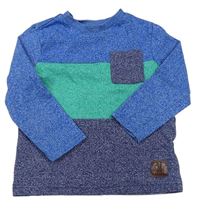 Modro-zeleno-tmavomodré melírované triko s kapsou F&F