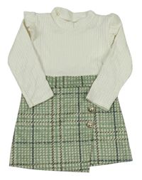 Smetanovo-zelené šaty s kostkami a stojáčkem