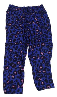 Tmavomodro-černo-růžové volné lehké kalhoty s leopardím vzorem zn. Next
