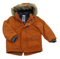 Rezavá šusťáková zimní bunda s kapucí s kožešinou F&F