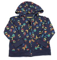 Tmavomodrá propínací mikina s čísly a kapucí Mothercare