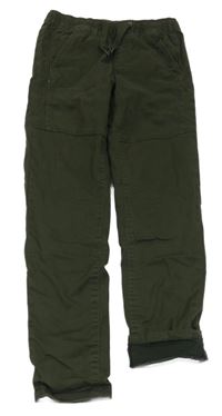 Khaki plátěné podšité kalhoty 