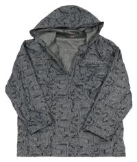 Šedo-černá vzorovaná šusťáková jarní bunda s kapucí Tu