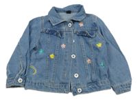 Světlemodrá riflová květovaná bunda Shein