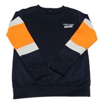Tmavomodro-bílo-oranžová sportovní mikina s nápisem 