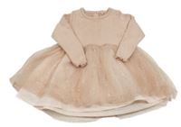 Růžové žebrované úpletové šaty s tylovou sukní George