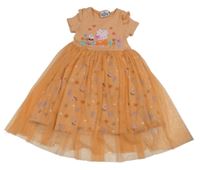 Oranžové žebrované šaty s Peppou a tylovou sukní