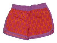 Fuchsiovo-fialové plážové kraťasy s ananasy 