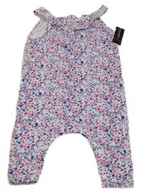 Bílo-modro-růžový květovaný kalhotový overal Dunnes Stores
