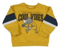 Hořčicovo-bílo-tmavomodrá mikina s nosorožcem C&A