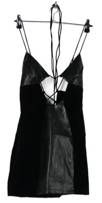 Dámské černé koženkovo-sametové mini šaty Murci 