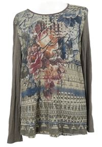 Dámské hnědé triko s potiskem a kamínky Barbara Lebek 