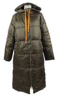 Dámský černo-béžový kostkovaný šusťákový zimní kabát s kapucí Coster 