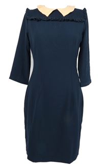 Dámské tmavomodré pouzdrové šaty s oranžovým límečkem Mint Berry 