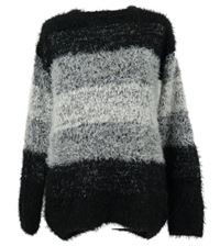 Dámský černo-šedý pruhovaný chlupatý svetr Pean Pascale 