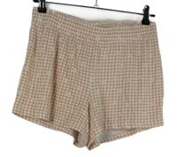 Dámské růžovo-bílé kostičkované kraťasy s kytičkami 