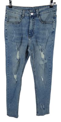 Dámské světlemodré skinny rifle s prošoupáním Shein 