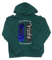 Tmavozelená mikina se skateboardy z flitrů a kapucí H&M