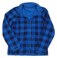 Modrá kostkovaná fleecová propínací mikina