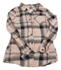 Růžoco-černo-bílá kostkovaná halenka 