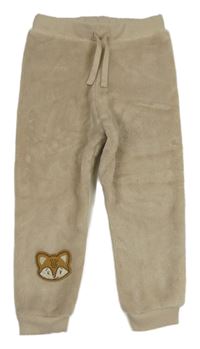 Béžové chlupaté domácí kalhoty s liškou so cute