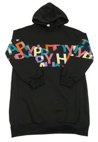 Černé teplákové šaty s písmeny a kapucí Shein