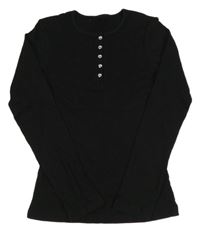 Černé žebrované triko s knoflíčky George