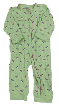 Světlezelený overal s ptáčky a puntíky