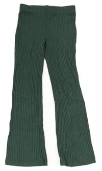 Khaki pletené žebrované flare kalhoty H&M