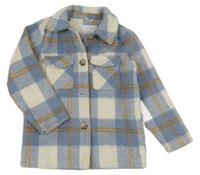 Světlemodro-bílo-oranžová kostkovaná košilová flaušová podšitá bunda Matalan