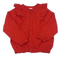 Červený perforovaný propínací svetr s volánky little kids