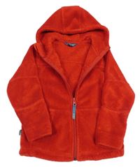 Červená chlupatá propínací mikina s kapucí 