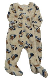 Béžový chlupatý overal s bagry Ergee