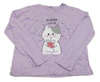 Levandulové oversize triko s kočkou 