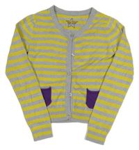 Šedo-žlutý pruhovaný propínací crop svetr Tom Tailor