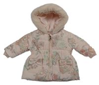 Světlerůžová šusťáková květovaná zateplená parka s kapucí Next