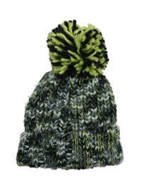 Šedo-černo-limetková melírovaná pletená čepice s bambulí Tu