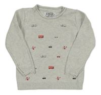 Světlešedý melírovaný svetr s dopravními prostředky F&F