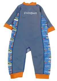 Šedo-modrý neopren a parníky a nápisem 