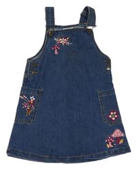 Modré riflové laclové šaty s kytičkami Topolino