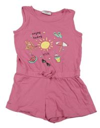 Růžový bavlněný kraťasový overal s obrázky Lily & Dan