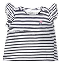 Tmavomodro-bílé pruhované tričko s kytičkou H&M