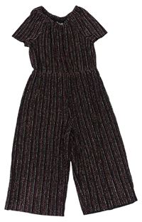 Černo-barevný třpytivý pruhovaný kalhotový overal Nutmeg