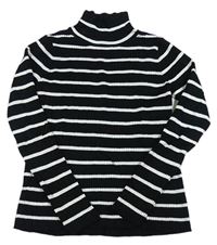 Černo-bílý pruhovaný žebrovaný svetr s rolákem Yd.