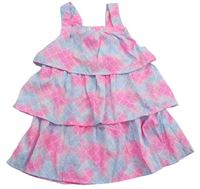 Růžovo-modré vzorované vrstvené šaty s volánky zn. Pep&Co